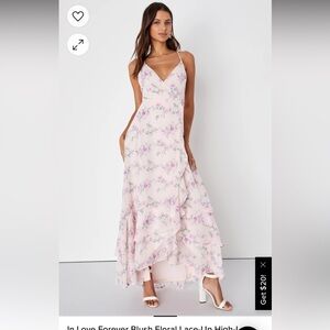 Lulu’s In Love Forever Blush Floral Lace-Up High-Low Maxi Dress